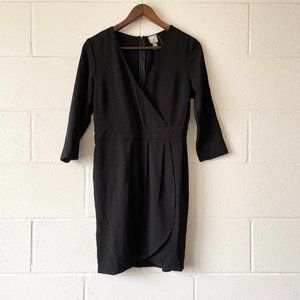 ASOS Black V-Neck Pleated 3/4th Sleeve Classy Chic Formal Dress Women's Size 6